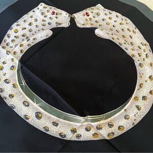 Cartier Panther Silk Scarf Black Twill with Jeweled Panthers Vintage 1980s